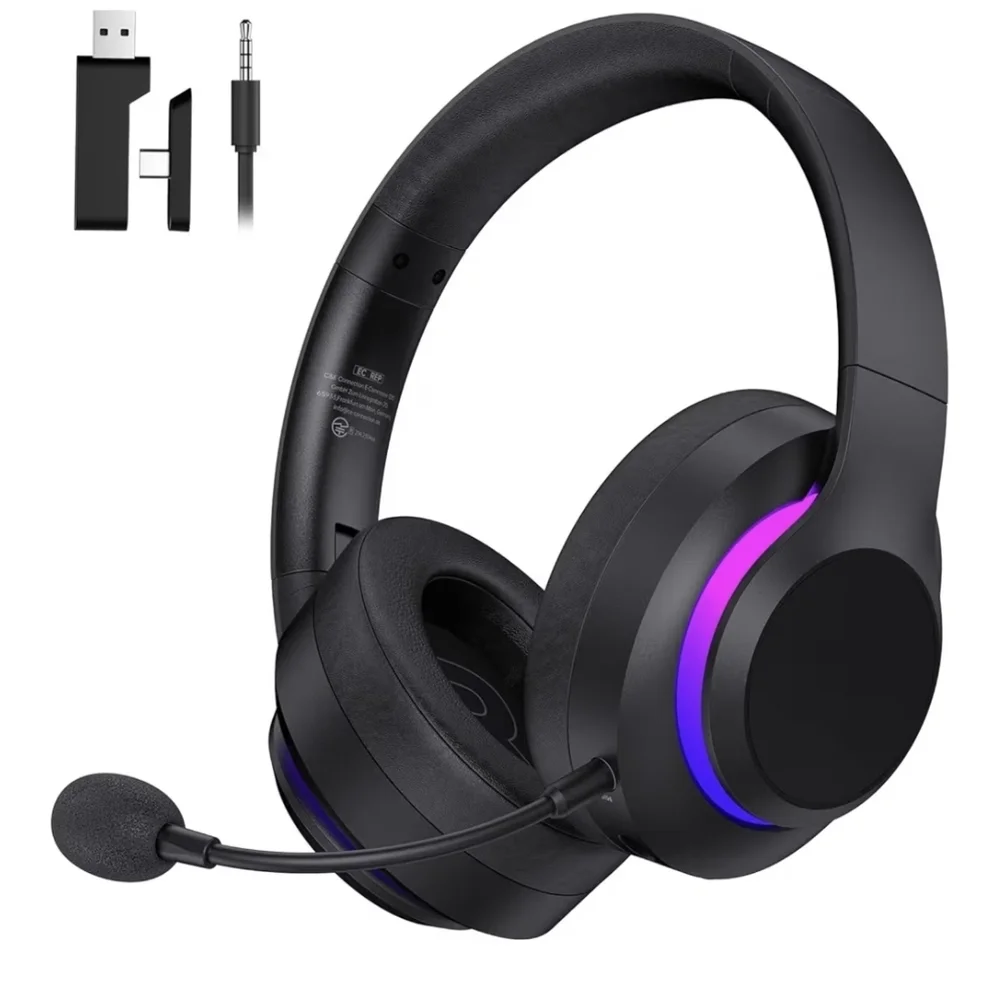 Sleek Black and Purple Wireless Gaming Headset